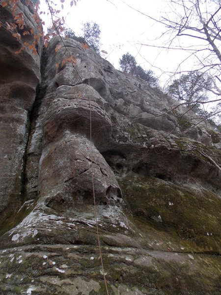 Route wanders up the arete