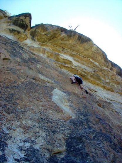 Photo "lifted" from rockclimbing.com and credited to Liz Stuart. The photo angle is incorrect: the route is nearly vertical.