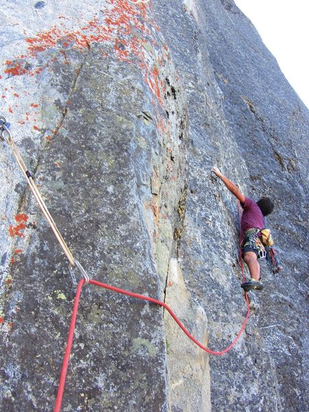 Lucho doing the traverse on Pitch 5. Dan McDevitt Photo