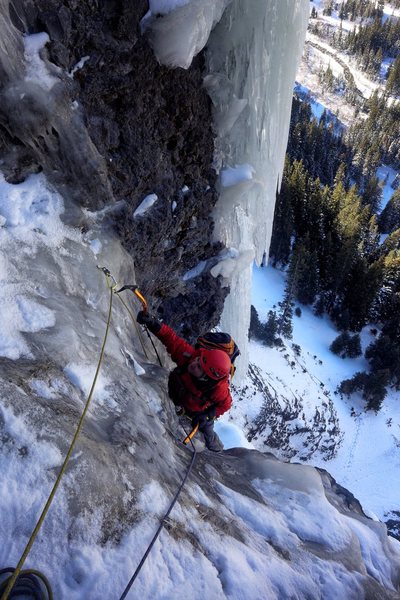 Pat McCarthy coming up to the belay on top of the 2nd pitch. December 2013.