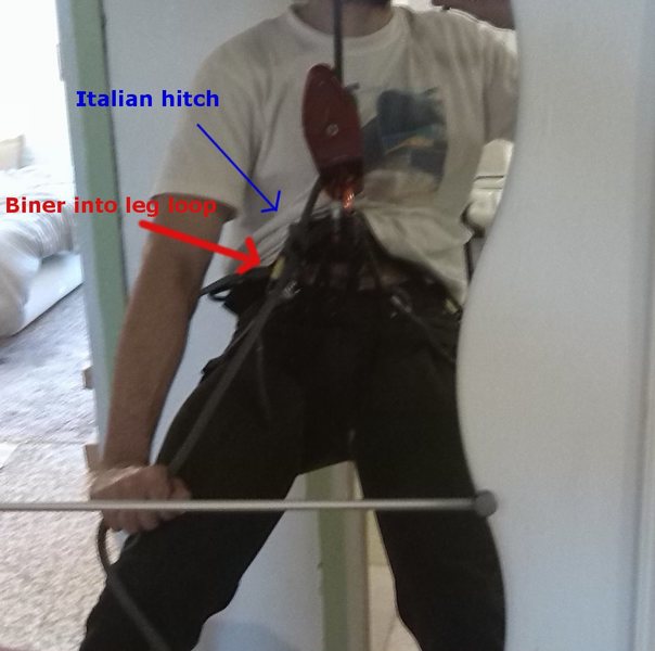Setup to rappel with the Silent Partner by controlling the descent speed with ease, while not unmounting the belay device itself. Comments?