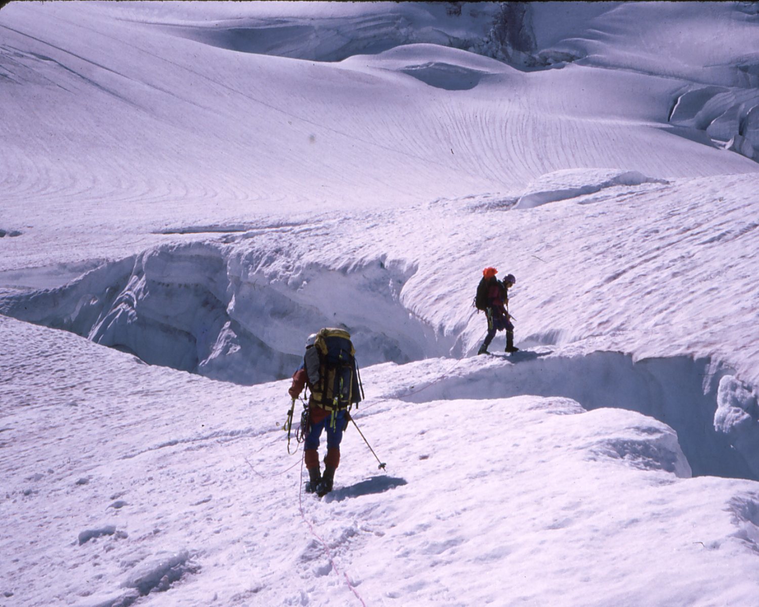 Crossing Robson Glacier towards Kain Face 1989.