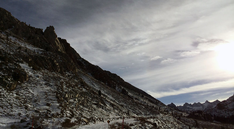 Cardinal Pinnacle and the Evolution Crest seen from Hwy 168 near Aspendell.