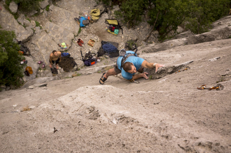 Steve on Mugre Mugre. Bomber rock, fun climbing.