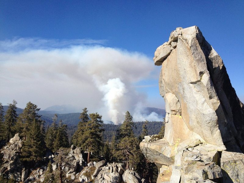 Hermit Spire summit block with a January wildfire (!) burning less than a mile to the north
