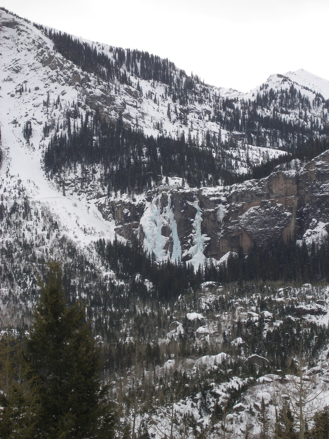 Bridal Veil Falls, Telluride, Colorado. (Climber's right formation