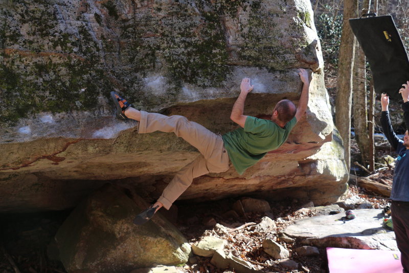 A little help from Nick providing the shade to see the holds!