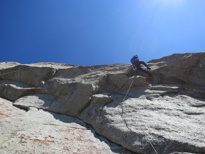Kyle on first crux on the 5th pitch -- So good!