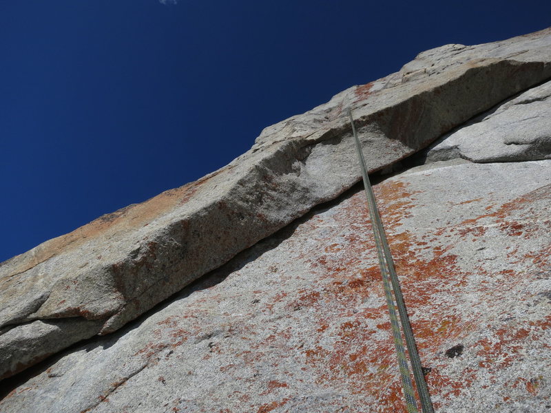 The final roof on the 2nd crux -- wild moves pulling the roof!
