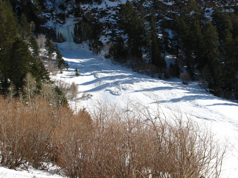 Deep Shit, 1-18-14. Notice all the avy debris on the slope approaching the climb.