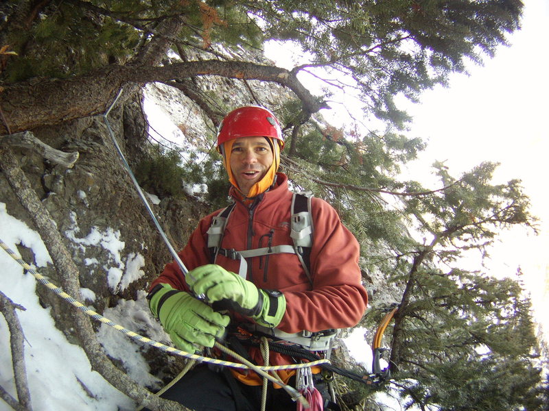 Mike Walley. At the top of the Ribbon. Ouray, Colorado Sat January 25th 2014. Photo by Alan Ream