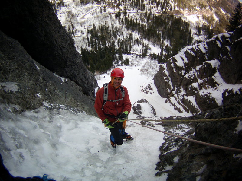 Mike on the way down. The Ribbon. Ouray, Colorado Sat January 25th 2014. Photo by Alan Ream