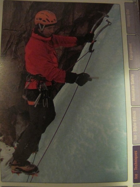 Quick, secure ice flick. Can even be used on steep ice if ice good enough. You and the belayer want to be cloned at the hip.