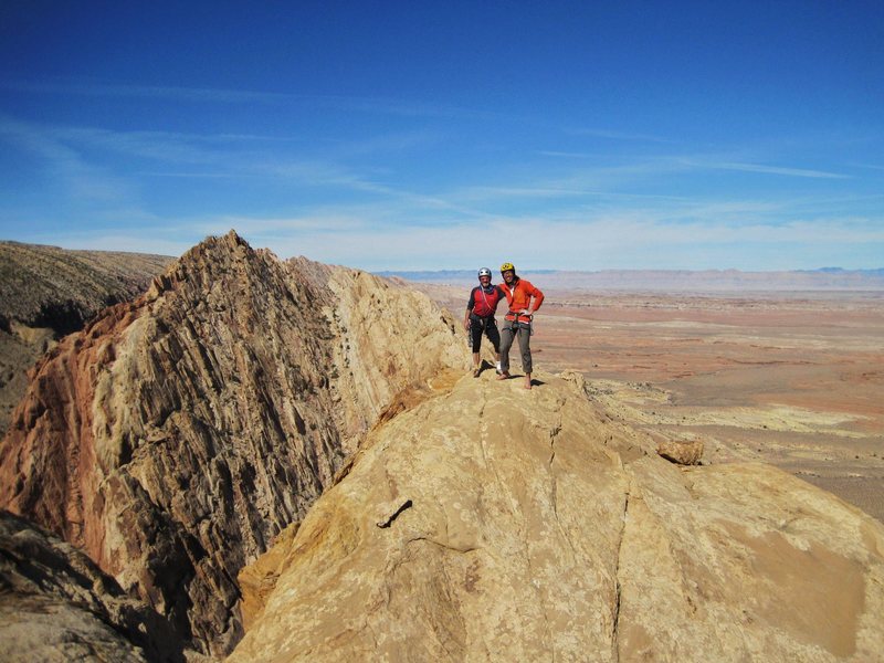 Paul and Shingo . On Summit . FA .Its Only Rock and Roll 710' Sandstone Alps