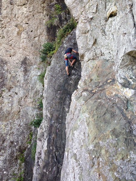 The mysterious headless climber on the first pitch of Black Widow.