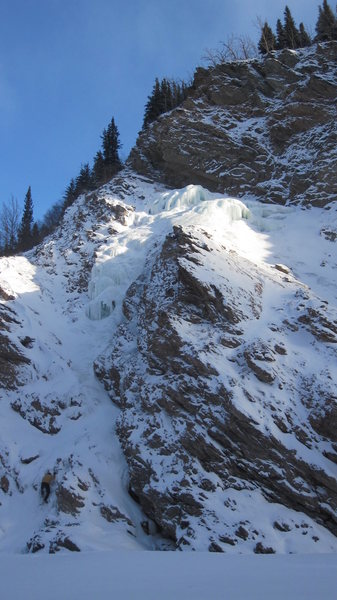 Johnny Cash Falls, somewhat snow covered. Sunday Morning Coming Down on left, Folsom Prison half-visible on right. February 2014.
