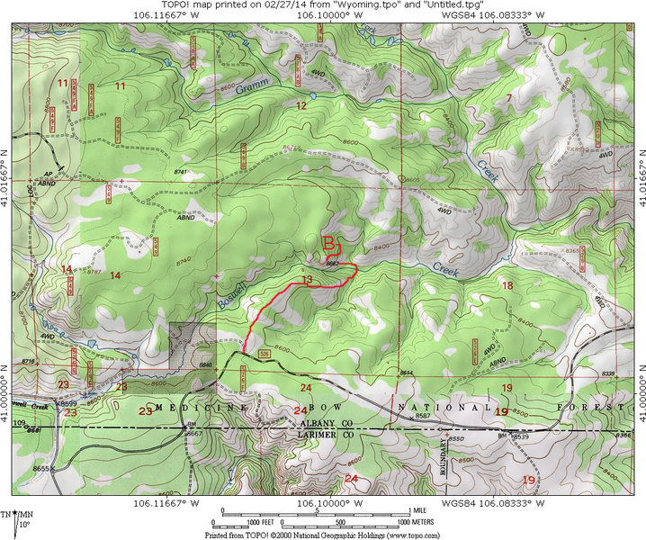 MAP 3: Suggesting starting point and hikeing path to the Boswell Creek Sherman Granite Dome