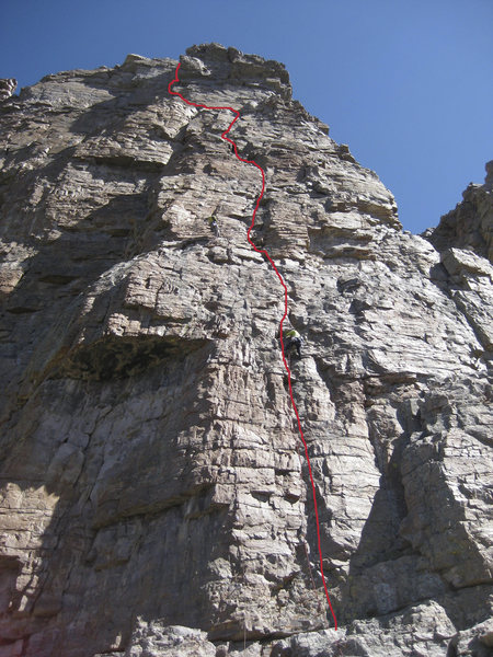 Photo by Craig Martin.<br>
Julie is leading on the first pitch of Vultures. Fett led Sun and Steel and is at the first anchor.