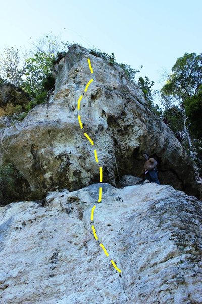 Miseal under the hardest route of the bolted lines at Paraiso CaNo Hondo.