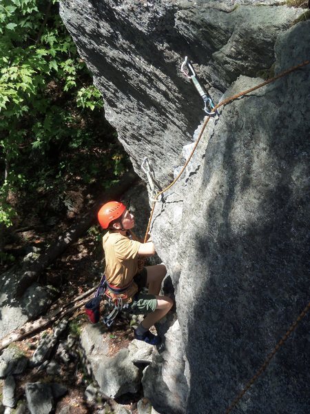 Me cleaning Little Angler my first time climbing<br>
<br>
Photo by Lee Hansche (I think?)