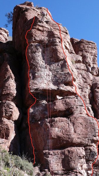 The Perch is shown by the right line. DAS at anchors for Talon's Grip. Anchors for The Perch are out of sight.