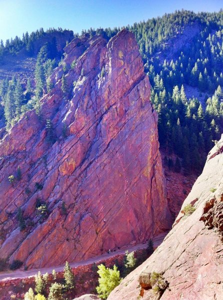 Looking across at the North Face. Notice the tiny climbers. Beautiful. The famous Bastille Crack is on the right.