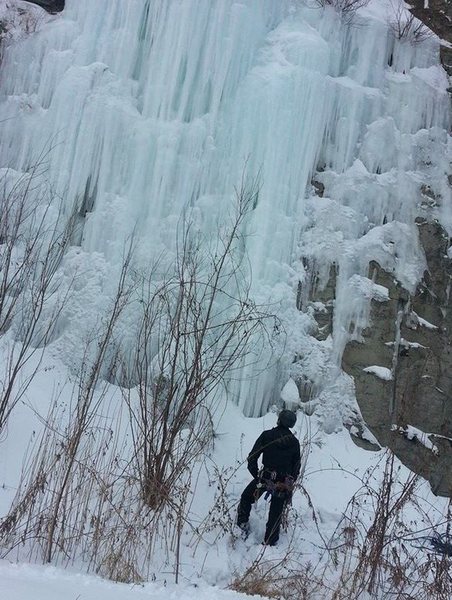 Scoping out the route. The icicle I slung is near the top-center of the picture.<br>
<br>
Photo by Jay Tanel