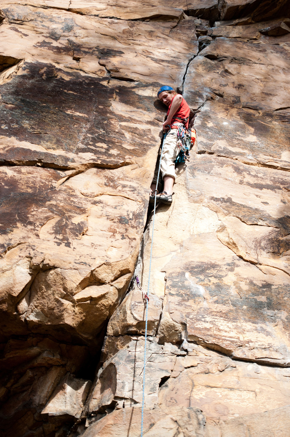 Me in the offwidth section. Great Climb!