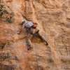 Tricky feet leading to good holds near the fourth bolt.<br>
<br>
Photo by Elisa Phillips.