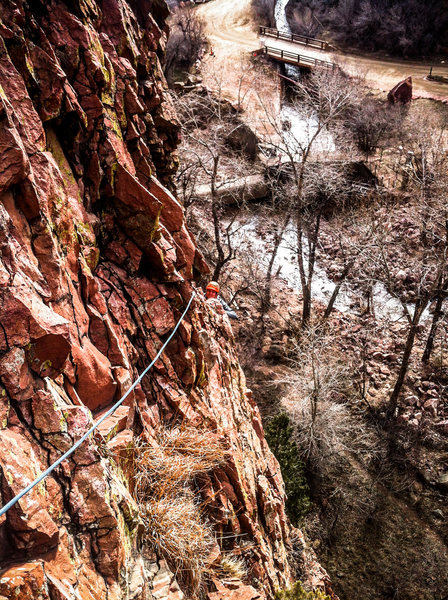 Dave approaching the P1 belay on "Rotwand Route".