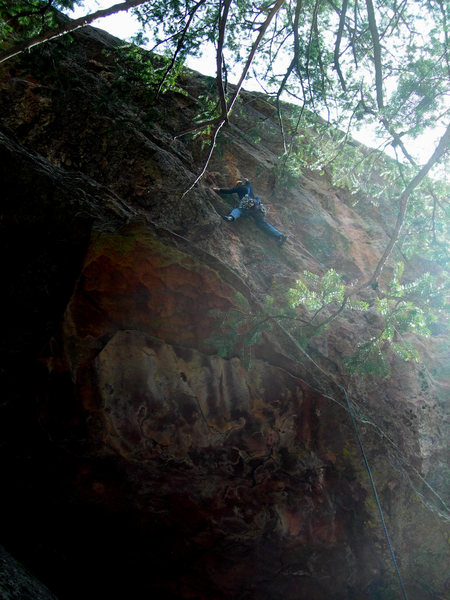 Dave moves into the leftward traversing section.
