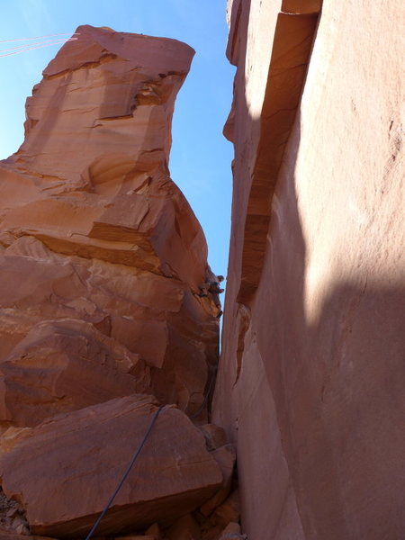 Scott about to round the corner on the crux pitch