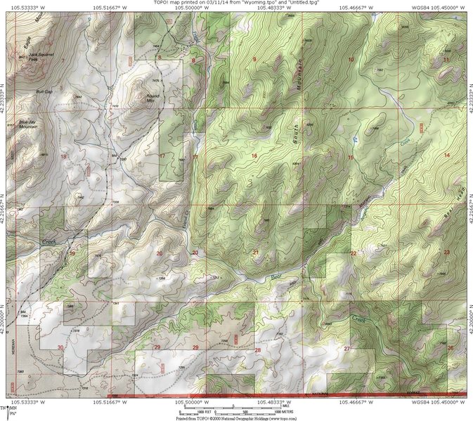 Map showing Arapaho Trail access from the Bear Canyon Rd for Bear Head Mountain west side approaches.