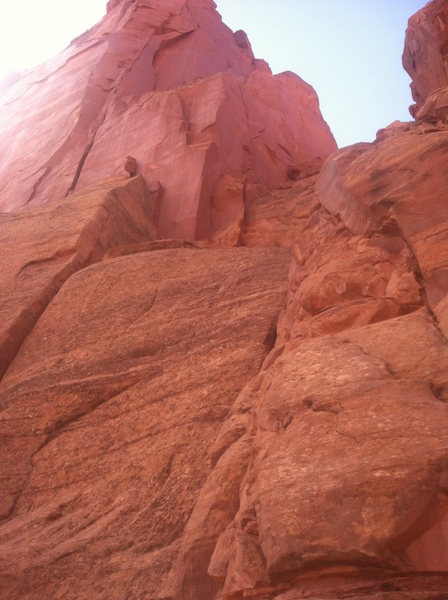 View of the North Ridge of Monster Tower, from the base of the first pitch.