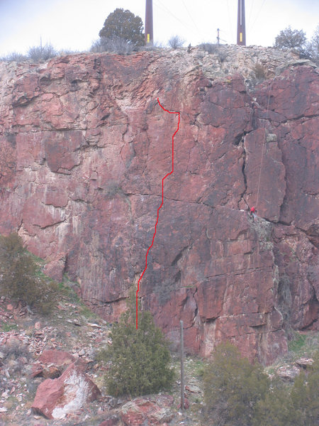 Leaving Stonerville is a straight line climbing choice that takes some focus to get you near the final traverse and off the course from what you were on. <br>
<br>
Bob Scarpelli is seen off to the right on top the big flake that leaves a chimney between it and the main wall.