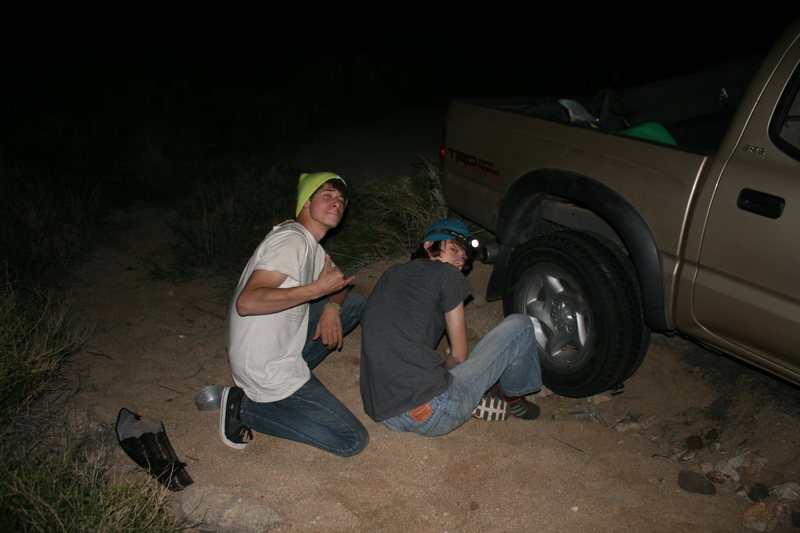 Alex and I hanging out trying to get the car out. last time I let someone else drive lol