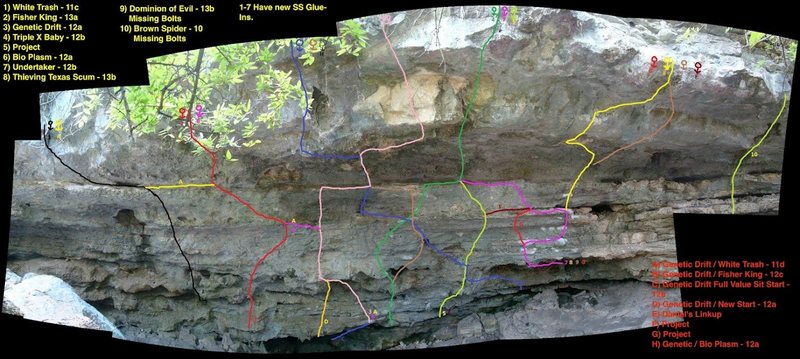 Cub Cave topo, route #5 is called Surfing in San Antonio 5.12c