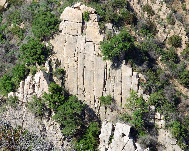 Wall 3 Tower and some of the lower right & left flanks. (Note team on top and also climbers on the bottom, right of center.) Photo by Jan Roestel.