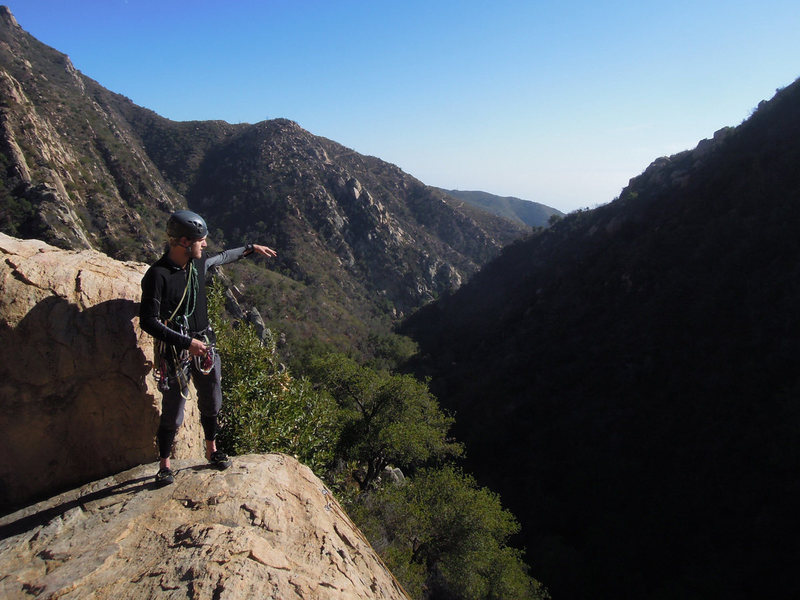 The view down the canyon from Wall 3 Tower. (Note the rap station.)
