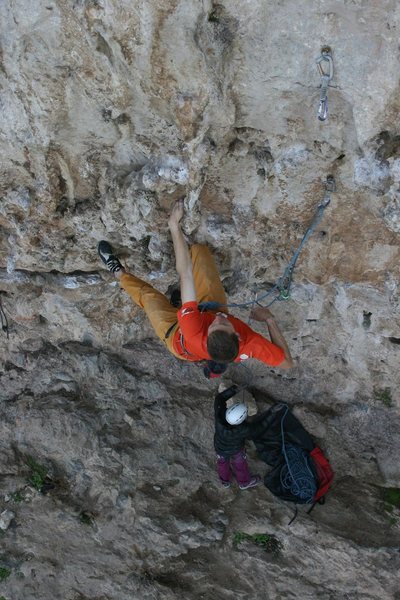 Big holds on the lower portion of the route. April 2014. Fred Berman photo.