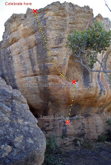 A perfect overview of the problem. Image credit: 27Crags (https://27crags.com/crags/plateau/routes/hole-in-one) 
