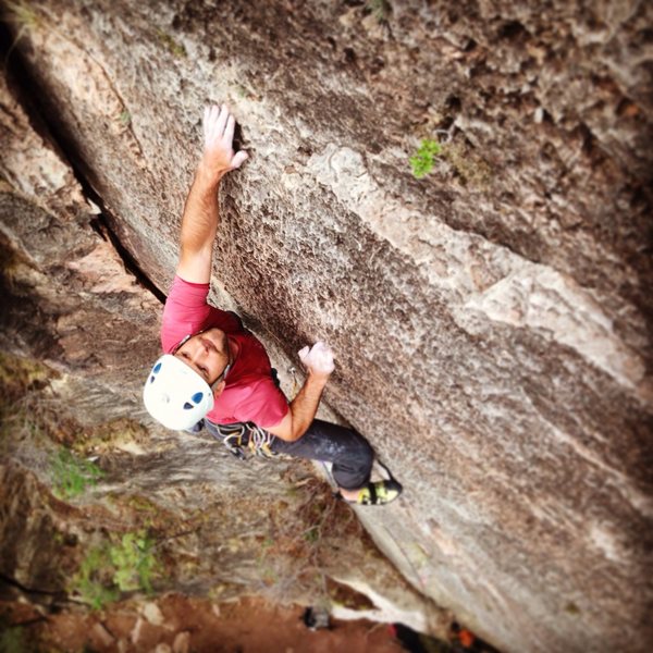 Reaching out of the crux.