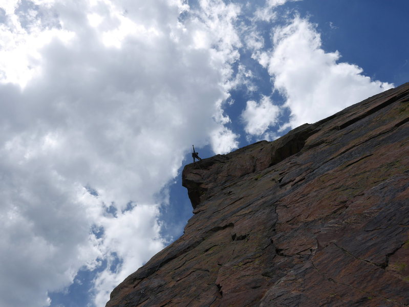 Scott Bennett on the first ascent of the "DG Direct Finish".<br>
<br>
Photo by Mike Schlauch.