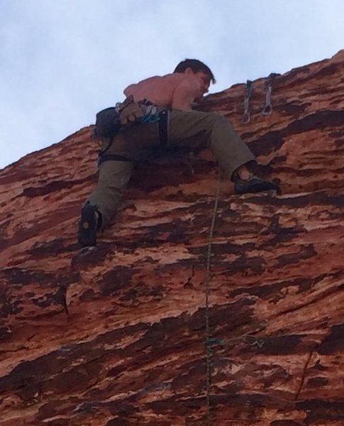 Scott topping out, Cat Walk clean lead & send; 05-17-2014. Thank God for jugs at the anchors...