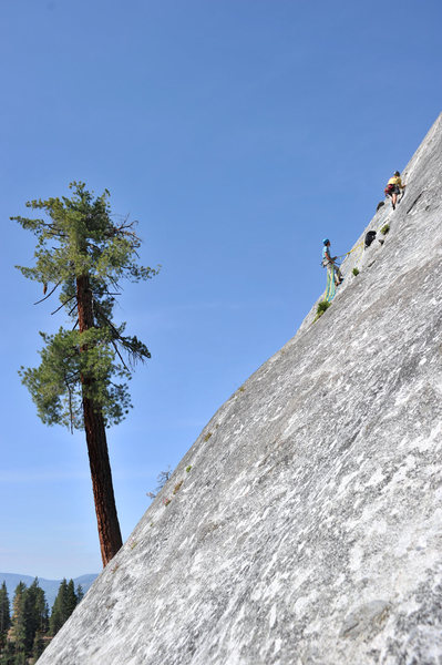 Casting off on the stellar second pitch of Tree Route, at Dome Rock