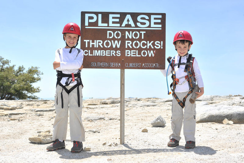 Bryson (7 years old) and Wesley (4 years old) pose atop Dome Rock after an awesome day of climbing.