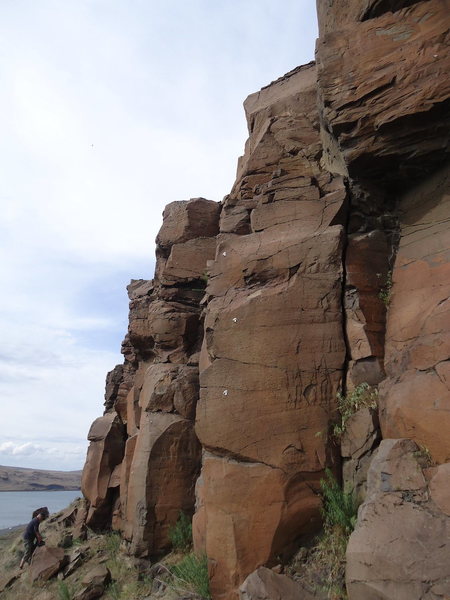 Curious Gorge is the crack just right of the bolted arete climb Loess Without You
