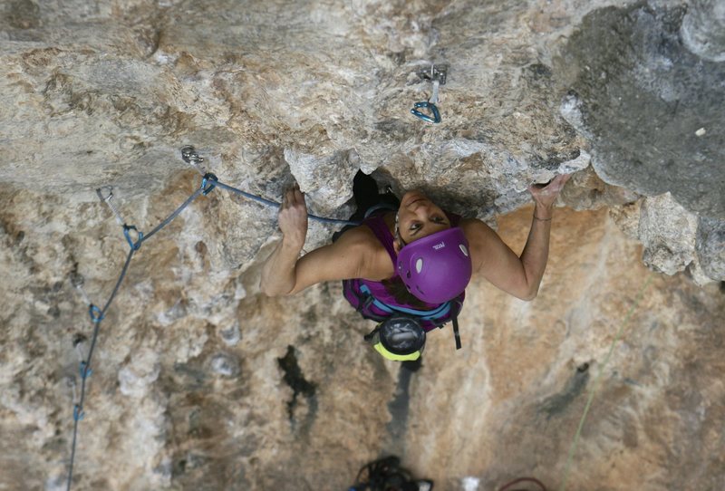 Stephanie Allasondrone negotiating the lower portion of the climb.
