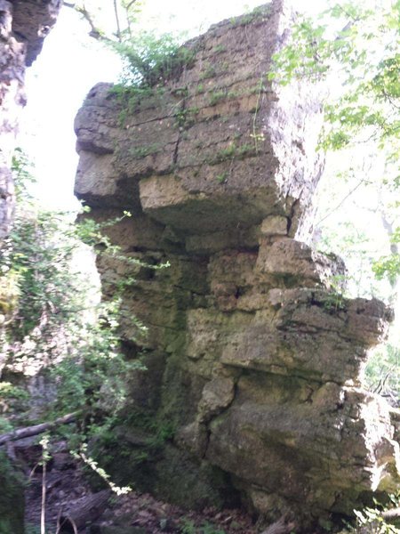 One of the larger standing pillars of rock, in the 'bouldering area' sitting next to the trail that winds along the base of the escarpment. 