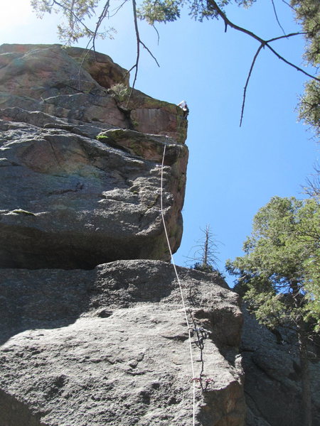 Paul on the FA of "That's Gold, Jerry!". One of the best new single pitch routes at the 5.10 level we have put it at Devil's Head. On the arete the whole way - 16 bolts.